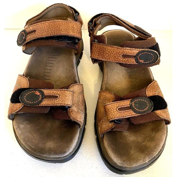 Clarks Brown‎ & Black Leather Sandals Mens 9 M - Picture 1 of 6
